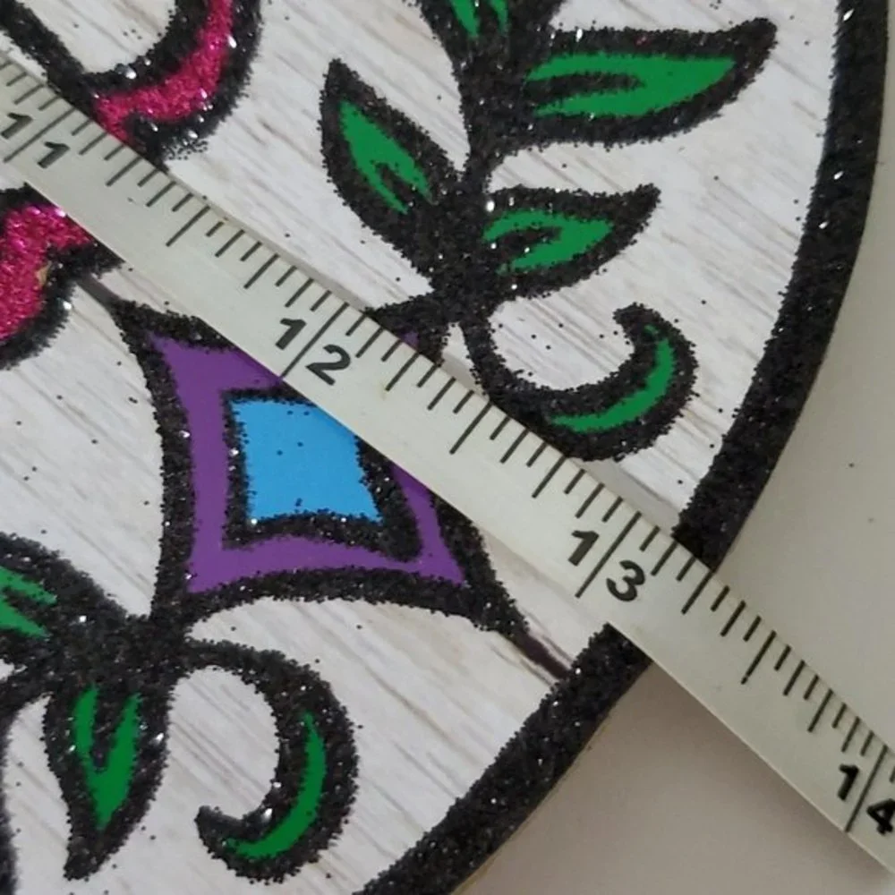 Halloween Decor Sugar Skull Sign 13.5 x 9.5 Glitter white black pink *